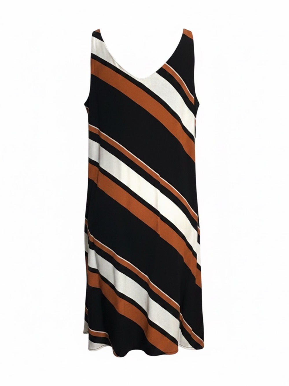 Topshop Diagonal Stripe Midi Dress | Black, Ivory & Rust | Size 6